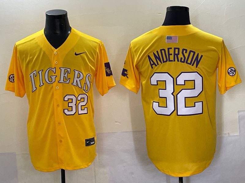 Men 2025 LSU Tigers #32 Anderson Yellow Joint Name Nike NCAA Jersey style 6